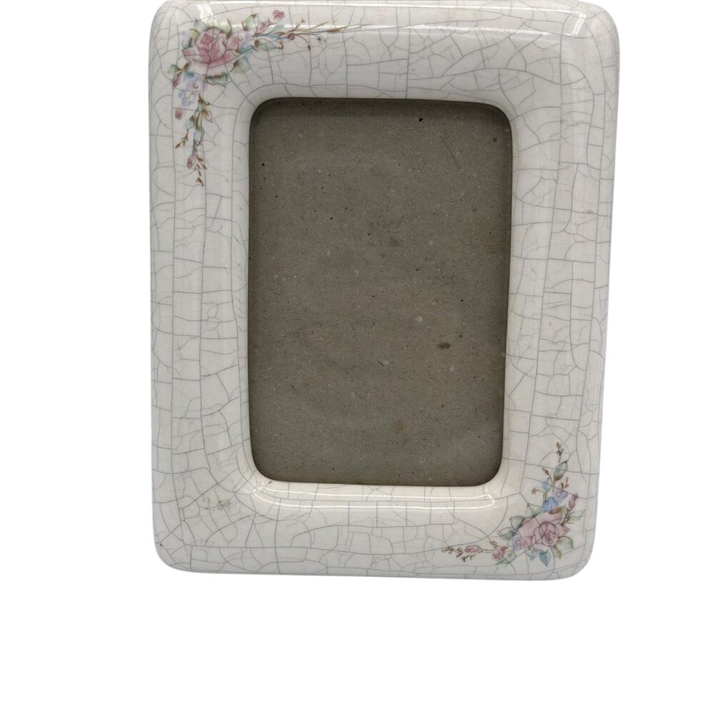 Vintage Picture Frame Ceramic Cottagecore Y2K Roses Floral Cream 4.5x 3.5” Mom